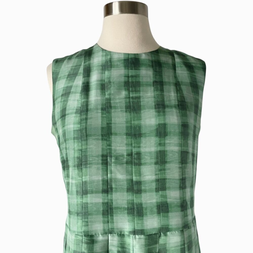 Marc Jacobs Green Plaid Silk Pleated Sleeveless Dress Size 4 - Picture 3 of 8